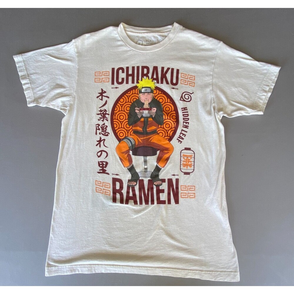Naruto Shippuden Ichiraku Ramen Shirt Men's M Cream Hidden Leaf Anime
